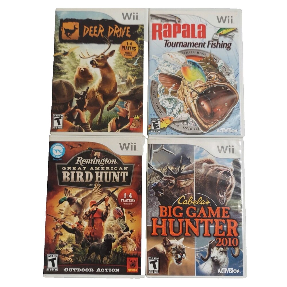 Nintendo Wii Hunting Fishing Games Lot of 4 Cabela's Bird Hunt Deer Drive Rapala
